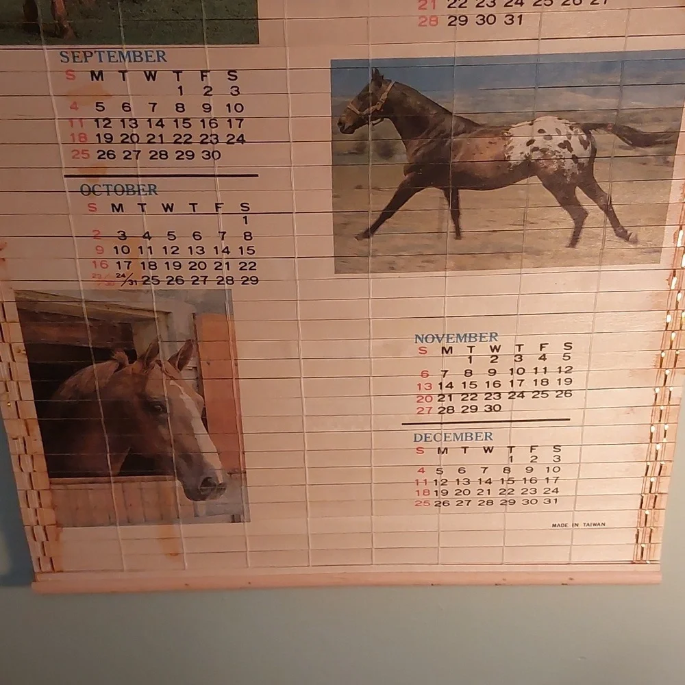 Vintage 1988/89 Bamboo Wall Calendar with Horse Images